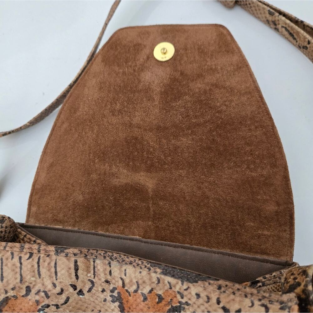 Vintage Sharif Patchwork Leather Crossbody Bag Boho Maximalist Reptile Embossed - Picture 10 of 13
